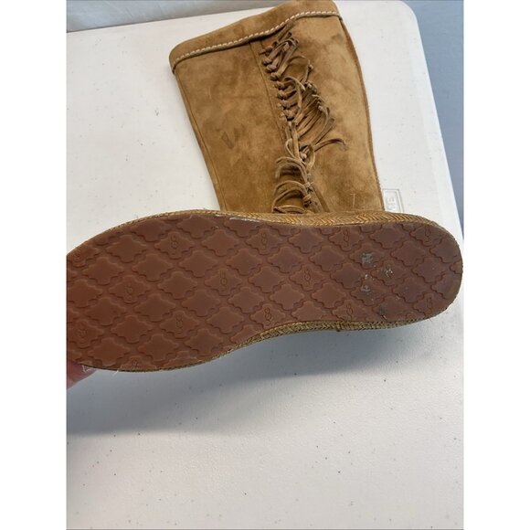 UGG Mammoth Moccasin Brown Sz 9 Suede Leather Fringed Tall Boots Festival‎ Boho - Picture 7 of 11